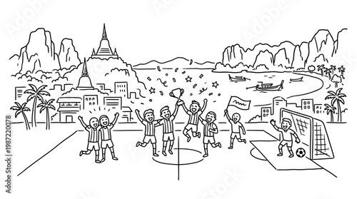 Soccer Team Celebrates Victory in Tropical City