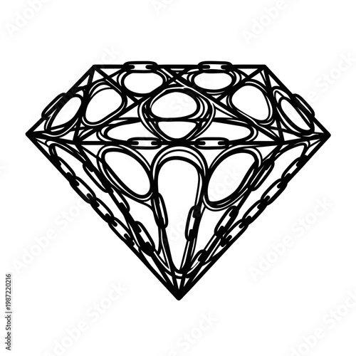 Intricate Diamond Outline Illustration - Gemstone Facet Design