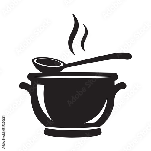 Steaming bowl with spoon vector illustration, flat design