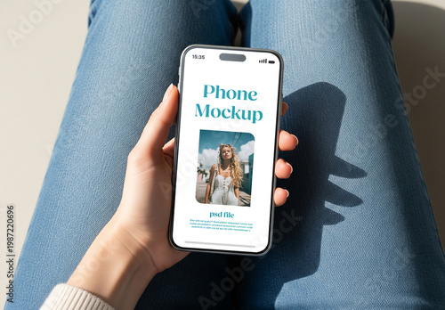 A young person showing a smartphone - mockup