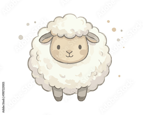 Cute fluffy sheep illustration with watercolor texture.