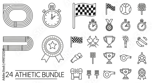 Collection of athletic icons and symbols.