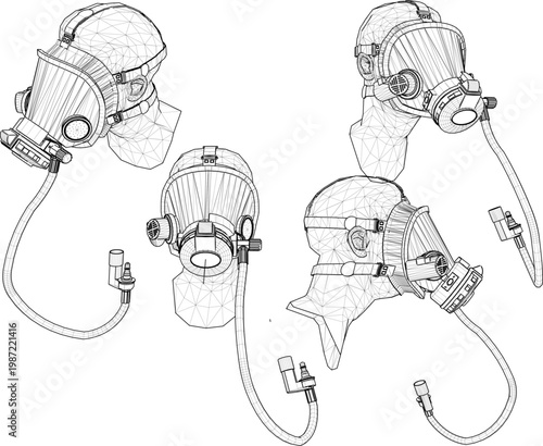 Tablou pe pânză Vector sketch illustration of Safety Respirator Half Face Dust Mask design to pr