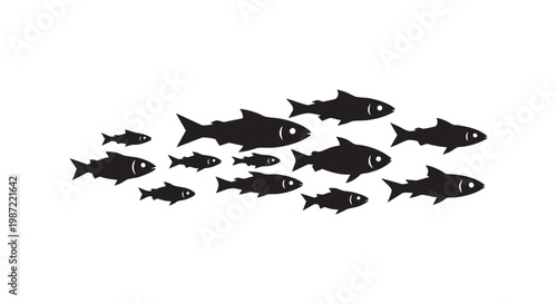 School of fish swimming together underwater in sea group of aquatic animals vector illustration isolated on white design.
