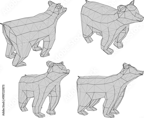 Photography Vector sketch illustration of a poly animal bear figurine toy design with snout