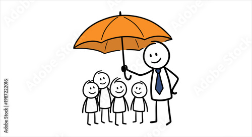 Protection And Security Concept With Stickman Family Under Umbrella