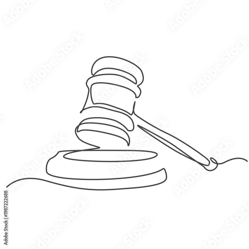 One continuous line art of Gavel Judge s Hammer Auction Law Justice