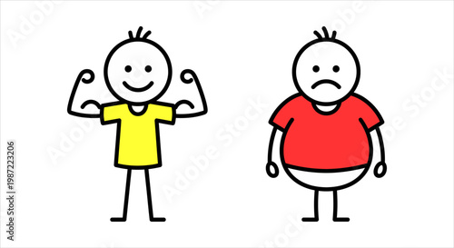 Stick Figures One Fit and Muscular, Other Overweight and Unhappy
