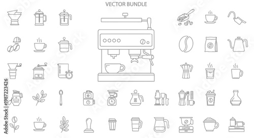 Coffee Machine Vector Line Icon Set.