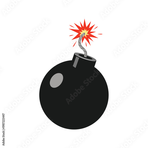 Classic cartoon bomb with glowing fuse and sparks illustration