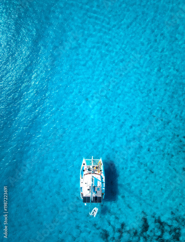 Aerial drone view of a yach...