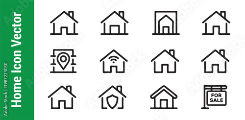 Variety of home icons including for sale sign, wifi, location, and shield for real estate and property management.