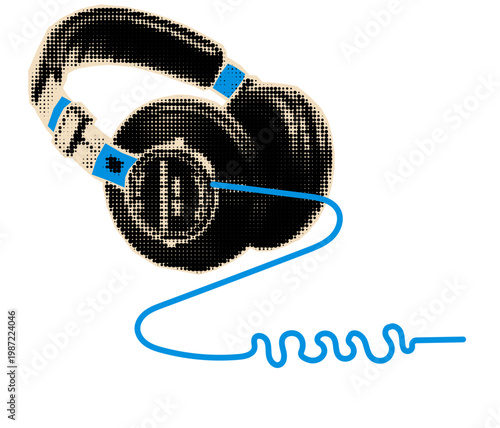 Headphones halftone cutout. 
