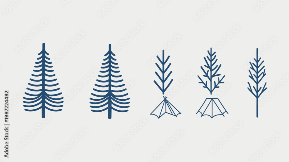 Fototapeta premium Simple row of stylized evergreen trees in blue on a white background