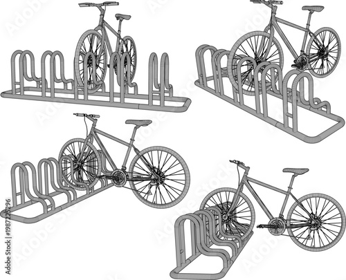 Vector sketch illustration of bicycle parking design with safety for parking safety in public places