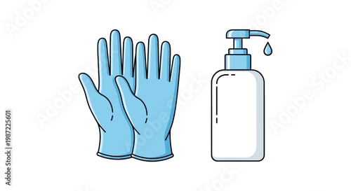 Gloves and hand sanitizer bottle.