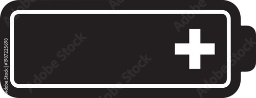 Battery symbol with white outline and plus sign on right side  simple icon