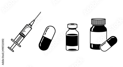 Medical drugs and syringe.