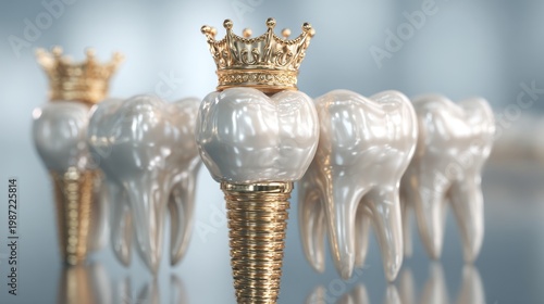 Exquisite Golden Crowned Dental Implant Leading Premium Oral Health Row.