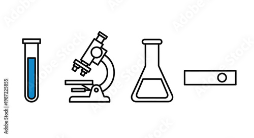 Laboratory equipment science tools icons.