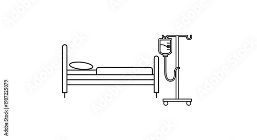 Hospital Bed with IV Pole.