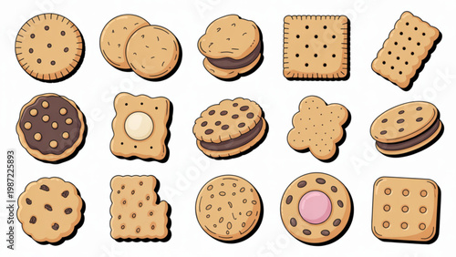 Biscuit Doodle Set Hand Drawn Cookie Snack Vector Collection