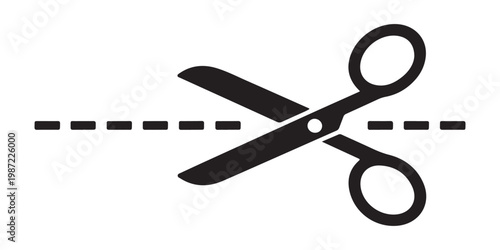 Scissors cutting dashed line indicating a cut or separation for design purposes.