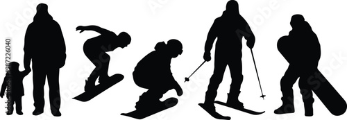 Winter Sports Silhouette Set  Skiing, Snowboarding & Ice Skating Activity Figures