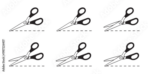 Kitchen and tailor shears set with cutting motion illustration on transparent background for design project.