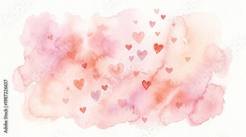 Elegant Abstract Watercolor Corner Composition with Small Cute Hearts Cluster Pink Lavender Peach Love Romance Theme