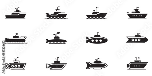 Nautical Vessel and Submarine Solid Icon Collection