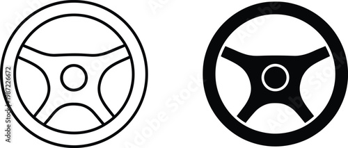Car steering wheel icon set in outline and solid black design