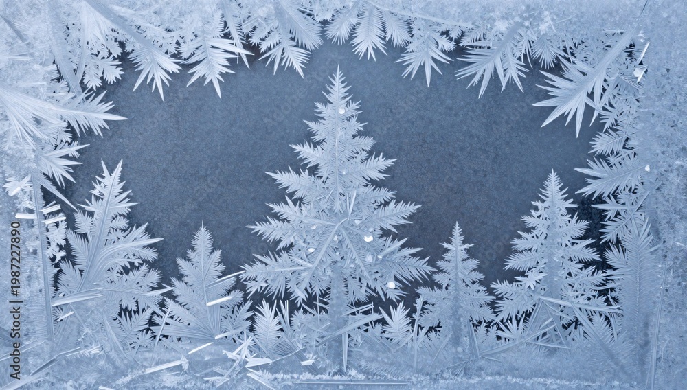 Obraz premium Delicate frost patterns resemble winter trees and foliage on a window pane during winter season