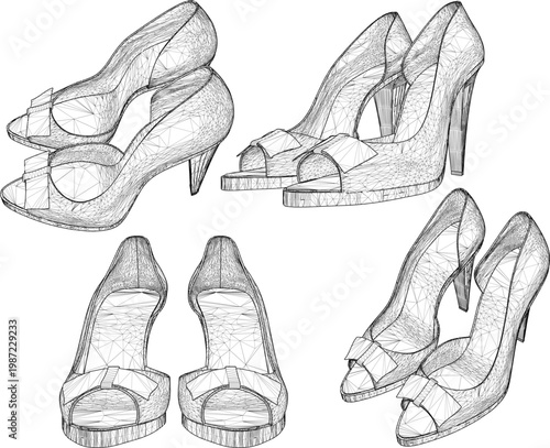 Vector sketch illustration of high heel women's shoes design for party fashion 