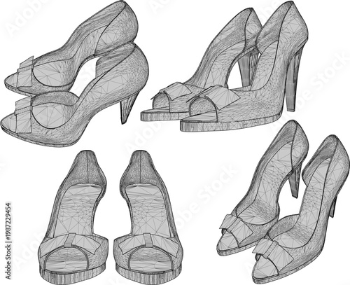 Vector sketch illustration of high heel women's shoes design for party fashion