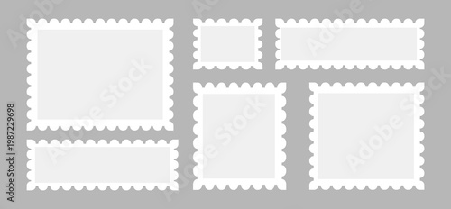 Set of postage stamps set. Black post stamp frames and borders. Blank postage stamp borders templates. vector illustration