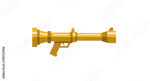Golden Rocket Launcher Weapon Vector Illustration, Flat Style Military RPG Icon for Gaming and Action Concept Design Isolated on White Background