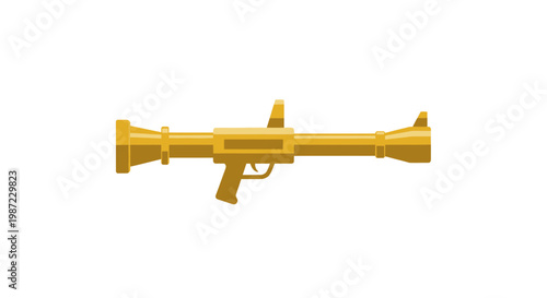 Golden Rocket Launcher Weapon Vector Illustration, Flat Style Military RPG Icon for Gaming Assets and War Strategy Concepts