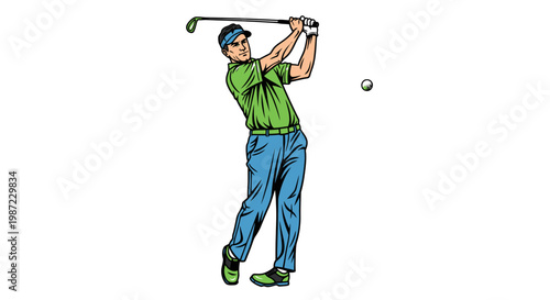Golf Player Swinging Club Vector Illustration, Professional Golfer Athlete in Action Pose, Sports Activity Graphic Design Concept for Tournament Promotion and Branding