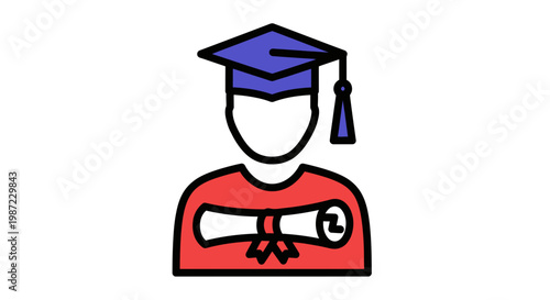 Graduate Student Holding Diploma Vector Illustration, Flat Style Graphic Icon Representing Academic Achievement and Education Success for University Graduation