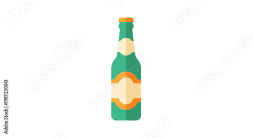 Green Beer Bottle Vector Illustration, Flat Style Graphic Design Element for Beverage Branding and Pub Menu Concepts