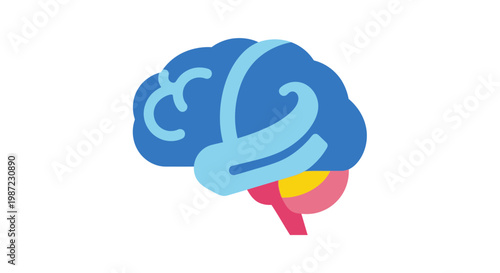 Human Brain Anatomy Vector Illustration, Stylized Colorful Cerebral Cortex Icon for Neuroscience Research and Medical Education Concepts