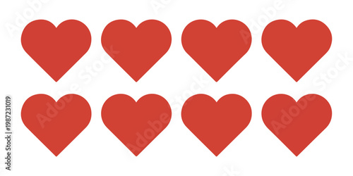 Red heart shape icon set for romantic design elements on transparent background symbolizing love and passion.