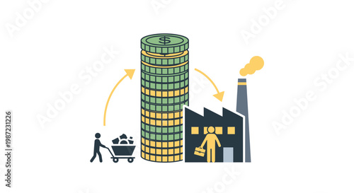 Industrial Raw Material Extraction and Capital Investment Vector Illustration Representing Mining Industry Economic Growth and Manufacturing Production Cycle Concept