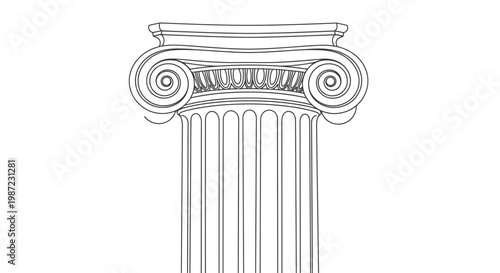 Ionic Column Capital Vector Illustration, Classic Architectural Element with Fluted Shaft Design for Historical Building Restoration and Classical Design Projects