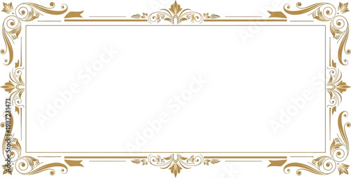 A luxurious gold frame with intricate designs on a white background for elegant presentations and certificates
