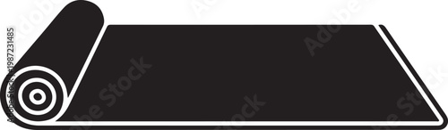Rolled up black mat with white outline on transparent background for fitness or yoga
