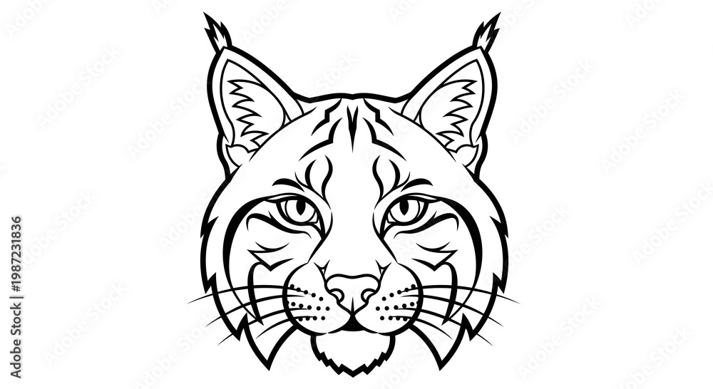 Obraz premium Lynx Head Vector Illustration, Stylized Wild Cat Portrait for Sports Mascot Logo Design, Minimalist Black and White Graphic Art for Apparel and Branding