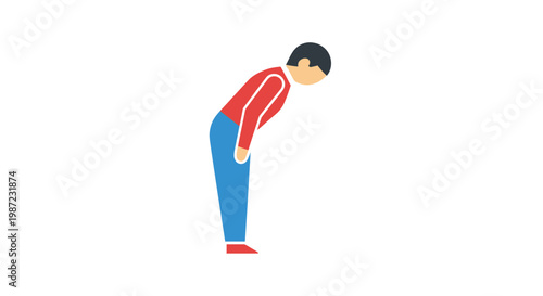 Man Bowing in Respect Vector Illustration, Flat Style Graphic Representing Japanese Greeting and Politeness for Business or Cultural Communication Concepts