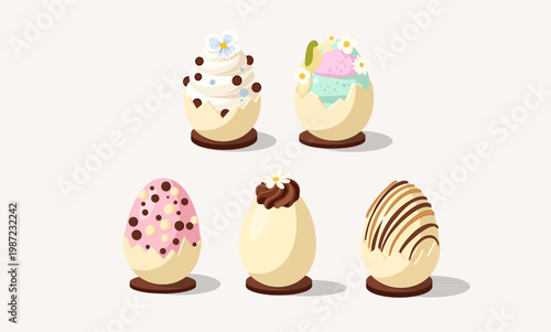 Collection of Luxury White Chocolate Easter Eggs with Creative Gourmet Toppings